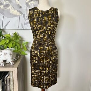 Milly Dress Womens 2 Brown Geometric Sheath Pockets Exposed Zip Knee Length
